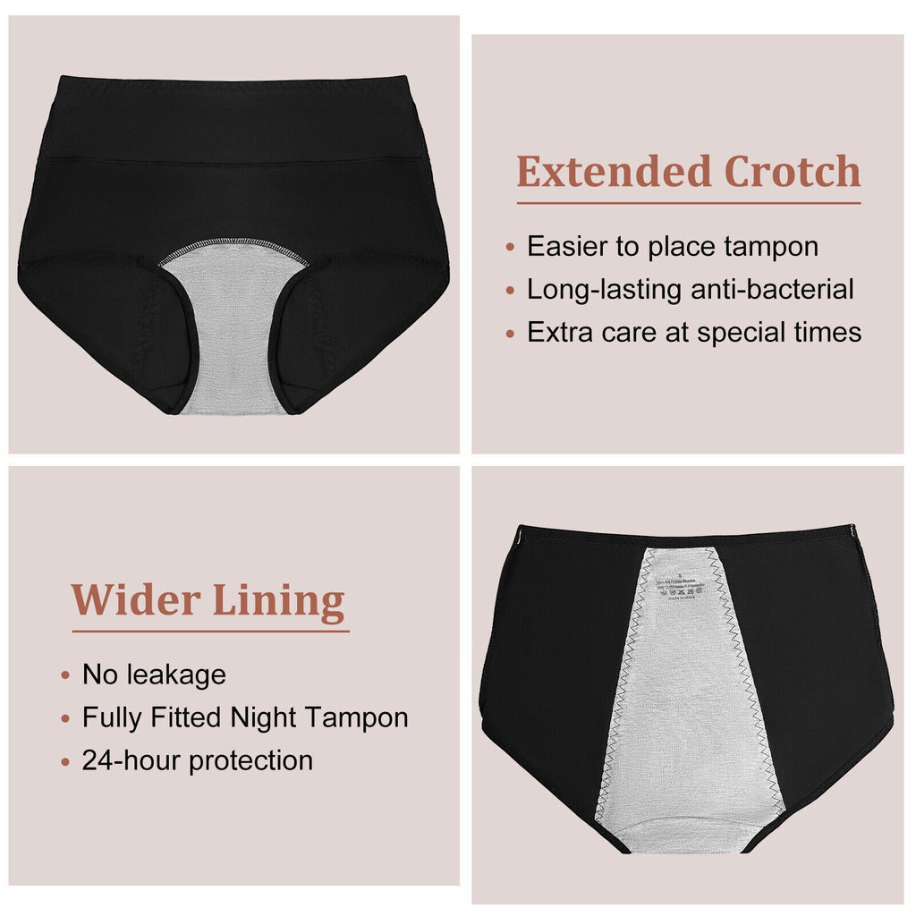 5 Pack Womens Cotton Period Knickers Leakproof Menstrual Underwear Briefs Panty