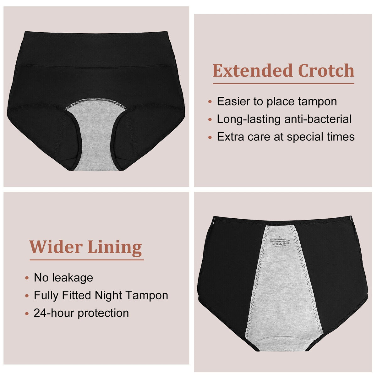 5 Pack Womens Cotton Period Knickers Leakproof Menstrual Underwear Briefs Panty