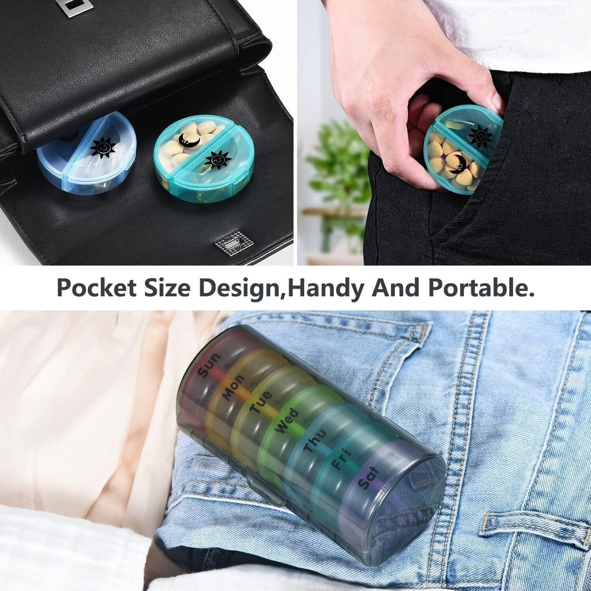 Pill organizer 2 times a day weekly pill box 7-day daily pill container round