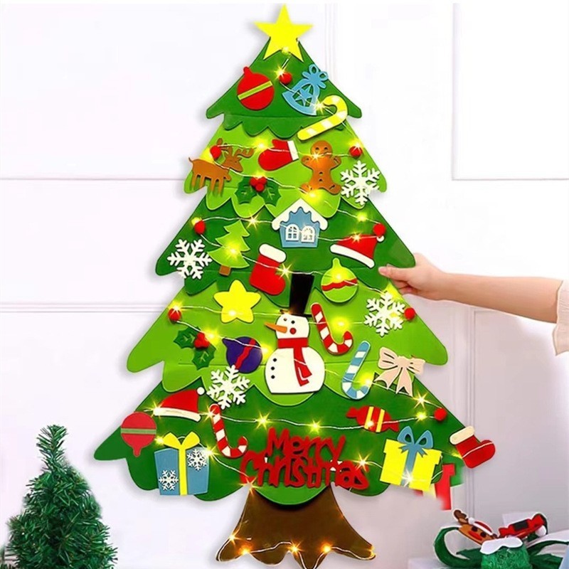 41PCS DIY Felt Christmas Tree Detachable Ornaments Banner Bag Xmas Gift for Kids
