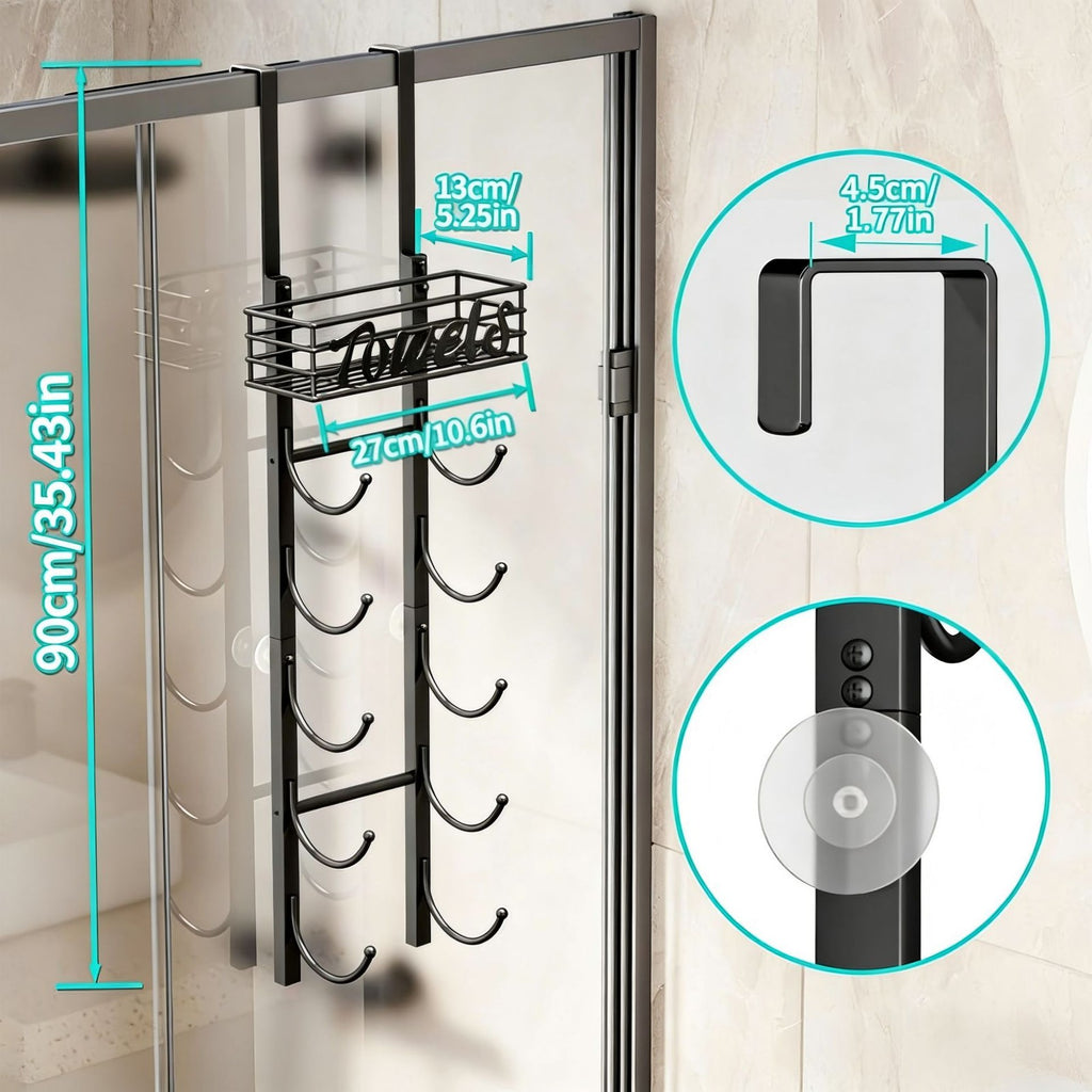 Over Door Towel Rack Towel Storage Rack Wall Mounted with Metal Shelf Basket UK