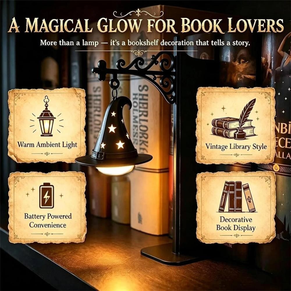 Library Lantern Bookshelf LED Lamp, Antique Hanging Shelf Light Decor for shelf