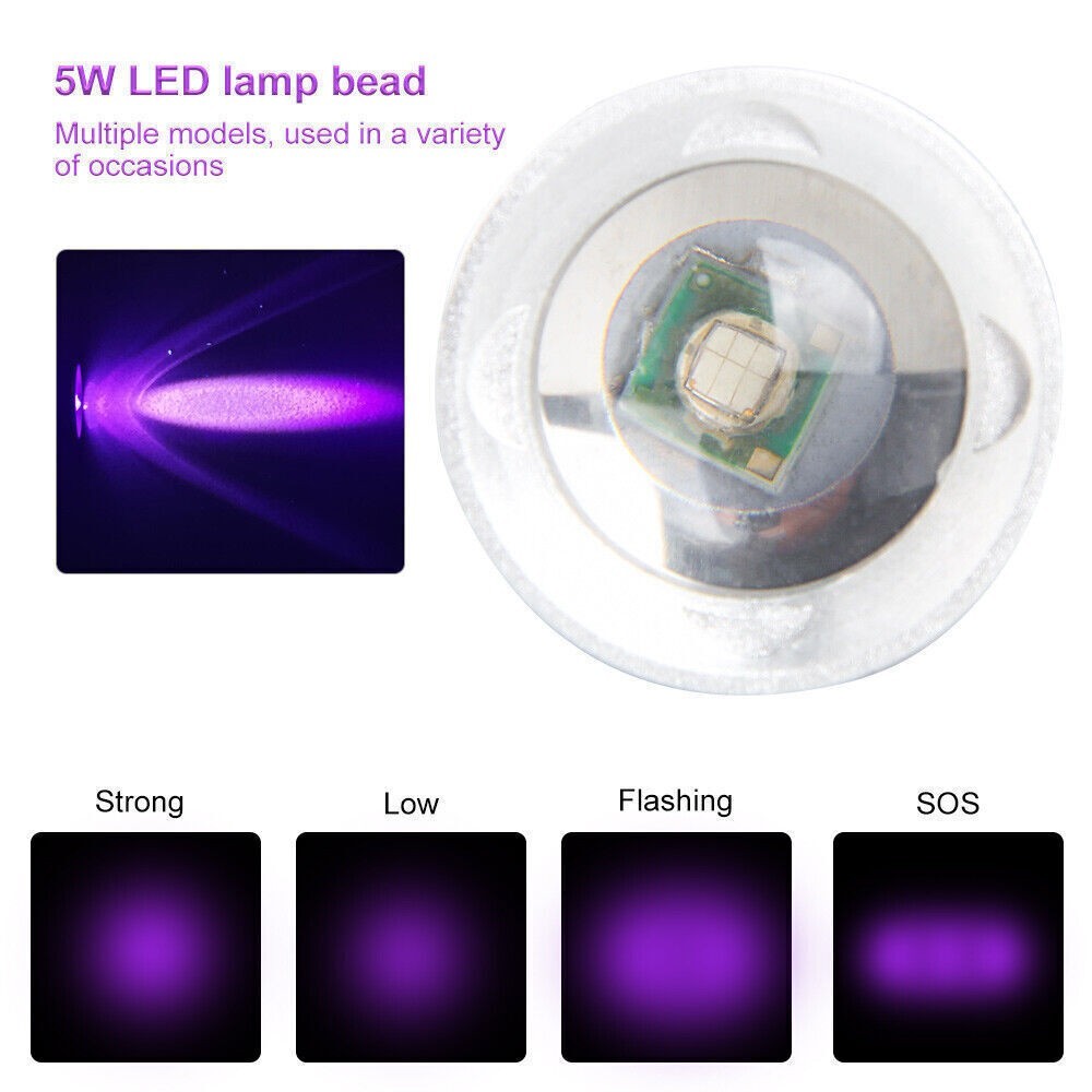 USB Rechargeable 395 LED UV Torch Flashlight Ultra Violet Blacklight Zoom Light