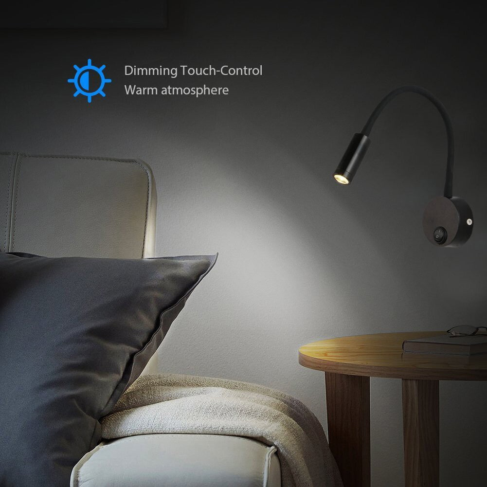 LED Light Reading Wall Mount Adjustable Gooseneck Eye Care Lamp 360° rotation