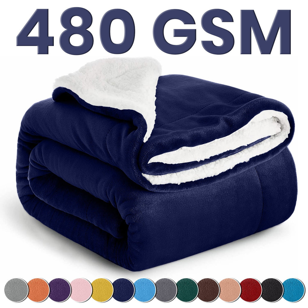 480 GSM Luxury Heavy Sherpa Blanket Warm Faux Fur Mink Sofa Bed Fleece Throw UK