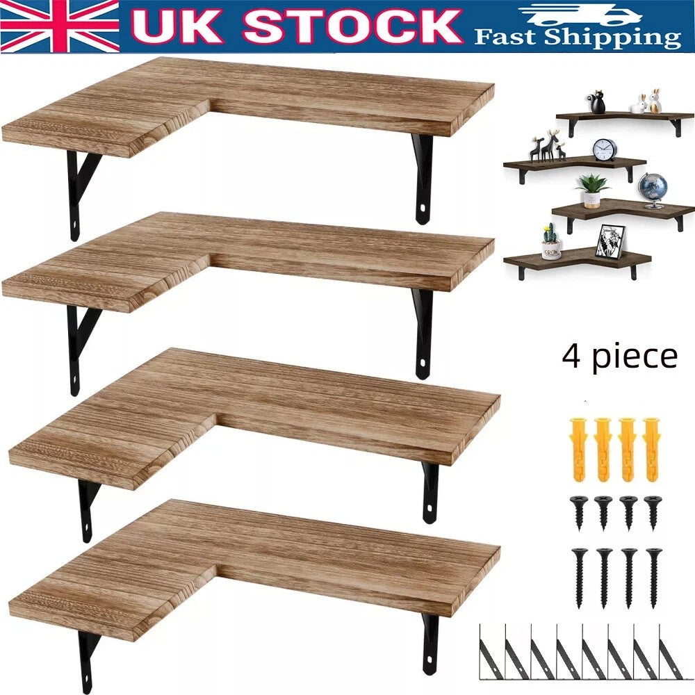 4 Piece Home Corner Floating Shelves Wall Mounted Storage Wooden Display Shelf