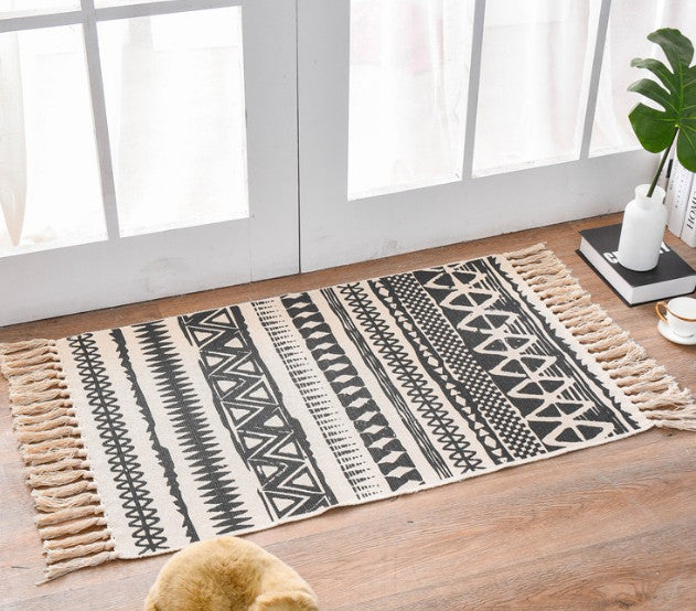 *Boho* Area Rug Indian Tribal Tassel Cotton Linen Mat Bedroom Room Carpet