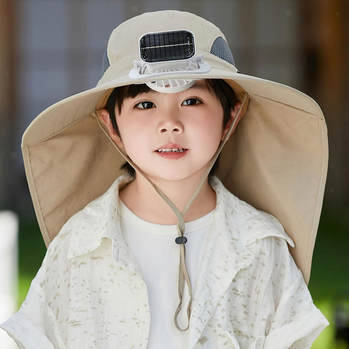 Kids Wide Brim Hat with Solar Fan Sunscreen Cooling Hat for Boys Girls