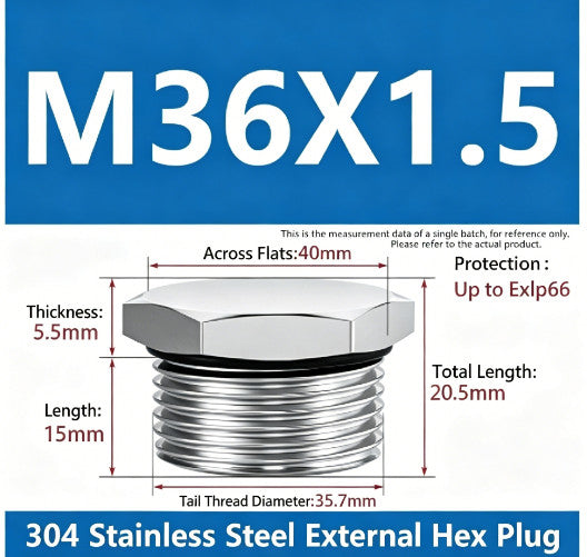 M36x1.5 Male Plug Thread Hex Head Socket Solid Pipe Fitting with Sealing Ring