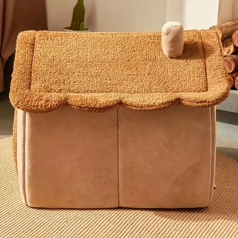 Pet Cat Kitten Dog Beds Igloo Fleece Bed Pyramid Cozy Washable Warm House Cave