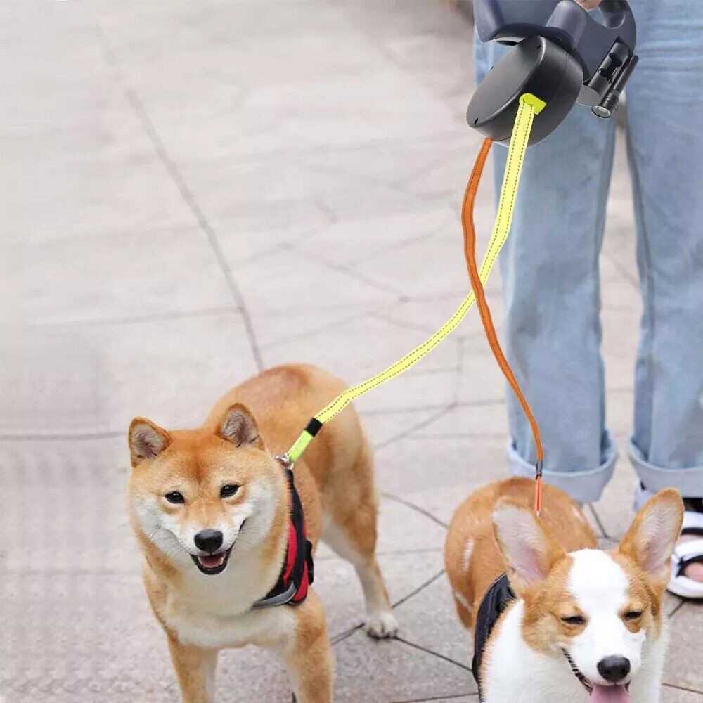 Retractable Lead Leash Double Tangle Dual Doggie 2 Dog 50 Pounds For Pet Dog UK