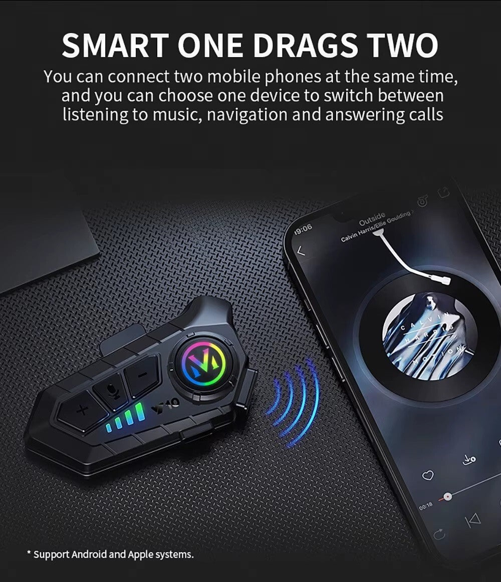 2X Wireless Bluetooth HiFi Motorbike Call Headphone Motorcycle Helmet Headset