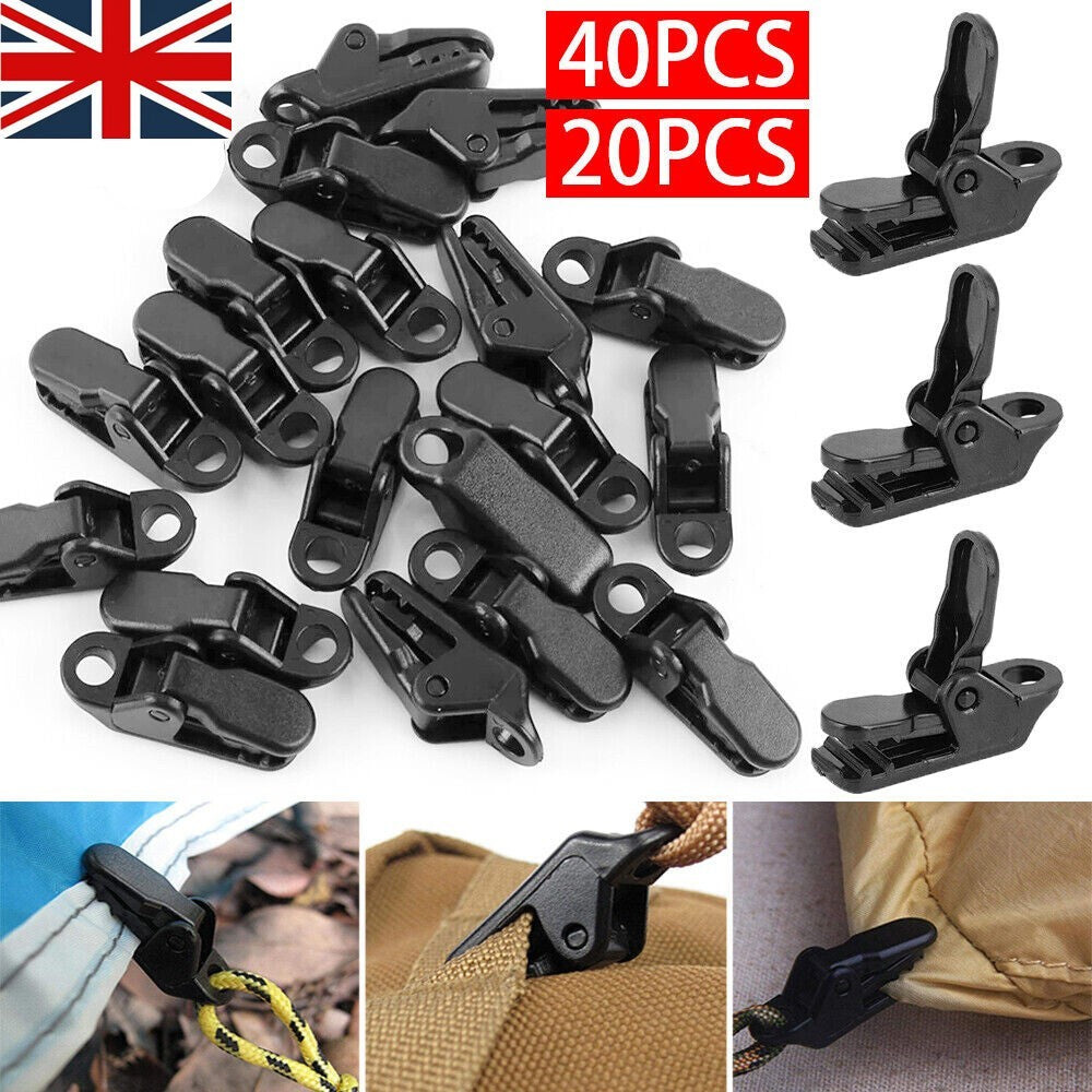 40 PCS Awning Tarp Clips Set Tent Clamp Buckle Camping Tool Heavy Duty Black UK