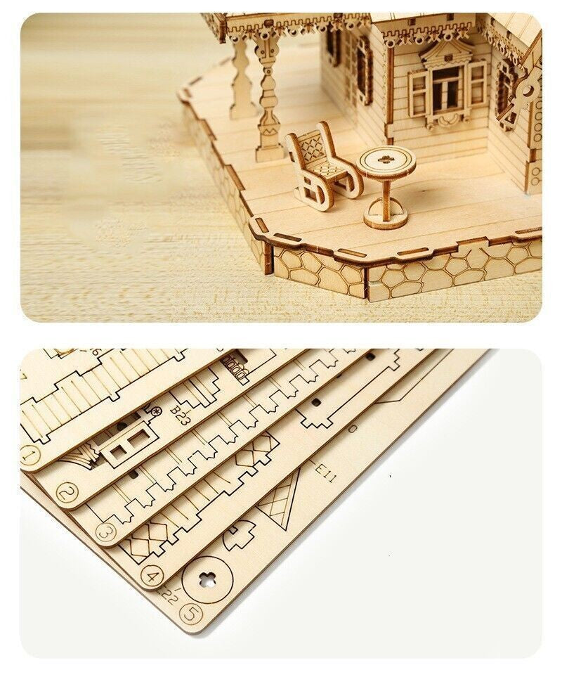3D Wooden Jigsaw Puzzles for Adults Illuminated Villa Building Kit Xmas Gift Toy