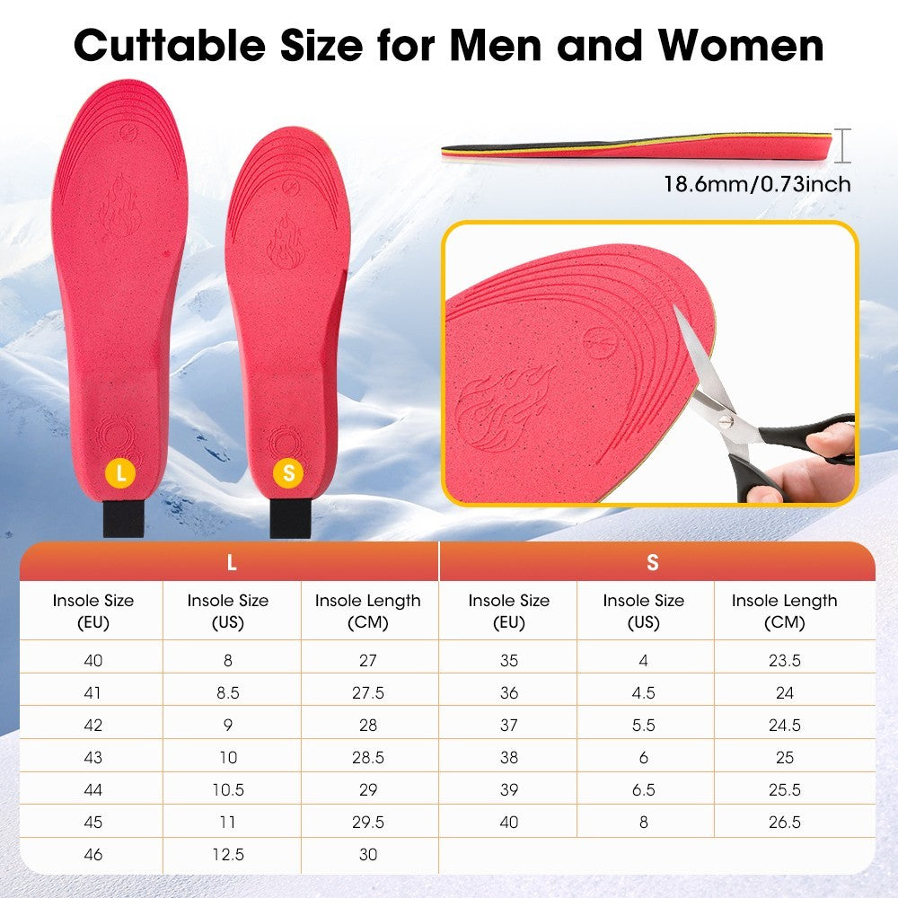1 Pair Heated Insoles with APP Control Rechargeable Thermal Insoles Foot Warmers