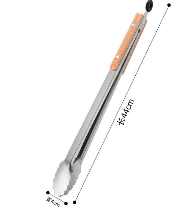 Stainless Steel BBQ Tongs Kitchen Heat  Wood Handle Larger Tong5259