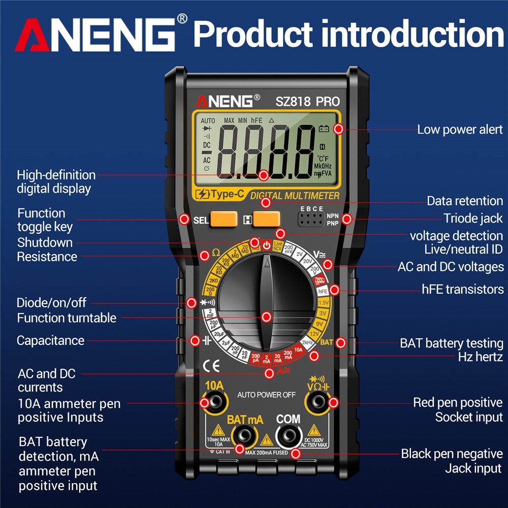 💥Rechargeable Digital Multimeter Voltmeter Ohmmeter Ammeter Multi Tester Meter