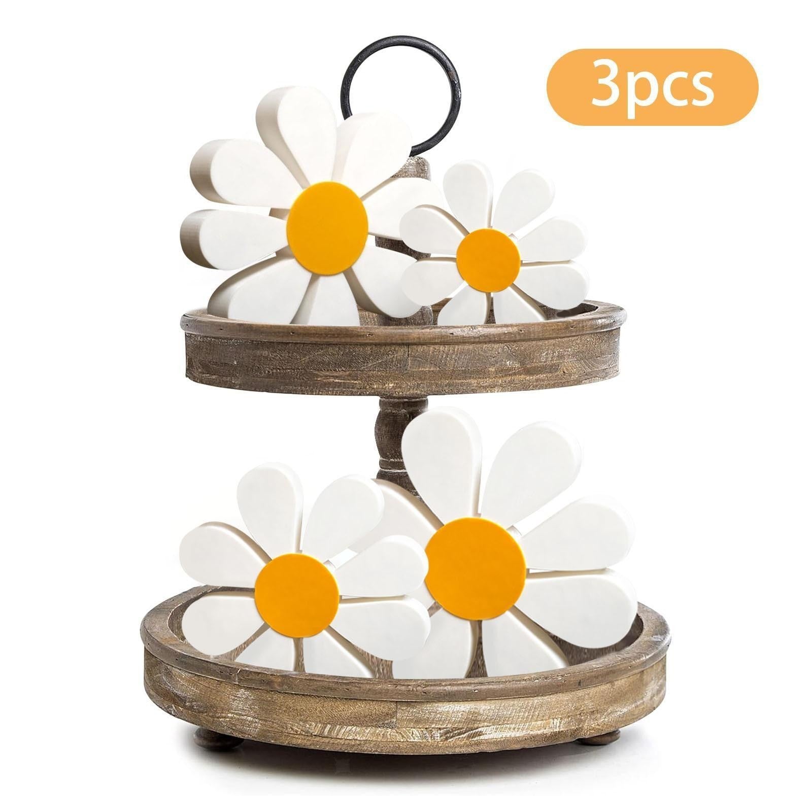 3 Pieces Wooden Daisy Decor Daisy Flower Decoration Artwork Collections Floral