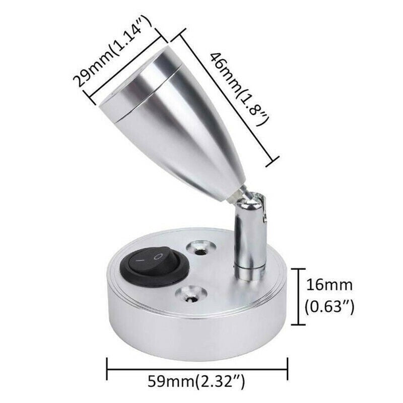 2PCS 12V LED Interior Spot Reading Light Switch Lamp for Camper Van Caravan Boat