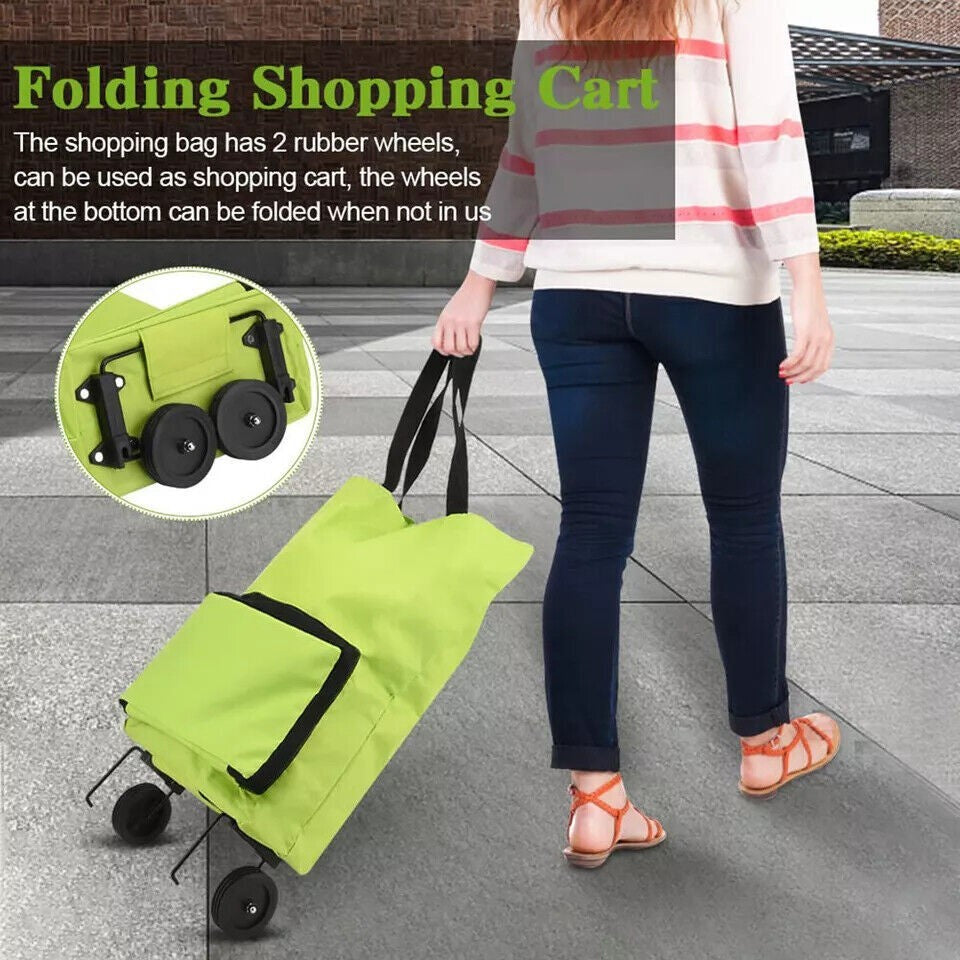 Collapsible Rolling Shopping Bag W/ Wheels Reusable Folding Cart Trolley NEW
