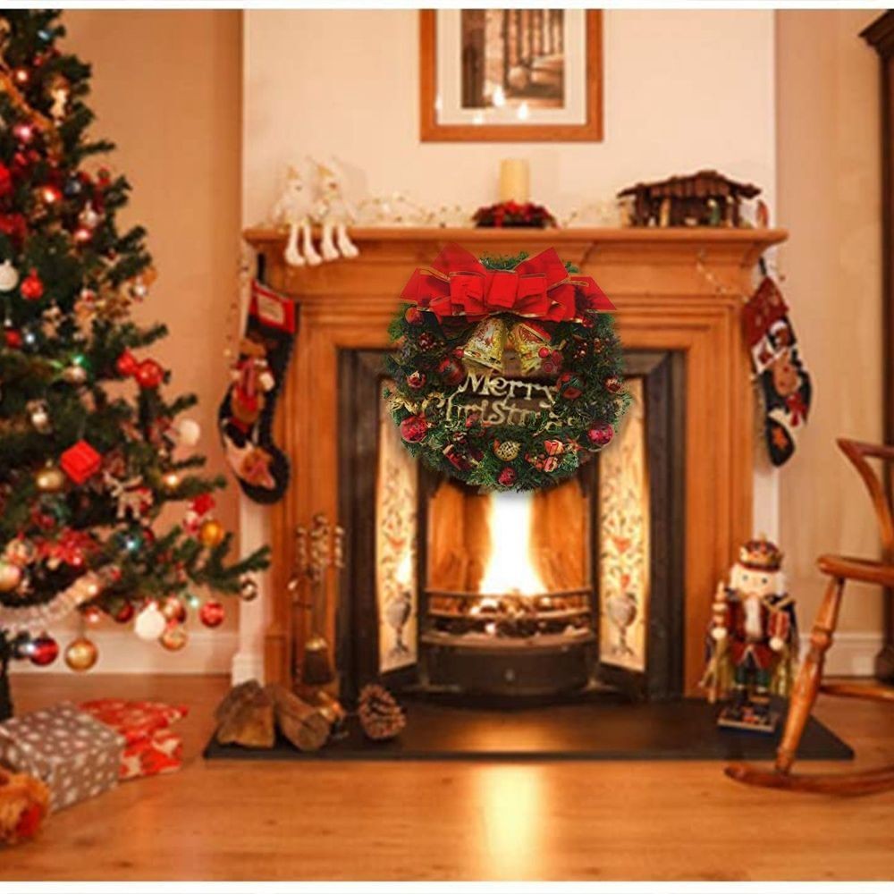 30CM Christmas Wreath With Bow Front Door Wreath Garland Xmas Hanging Decor UK