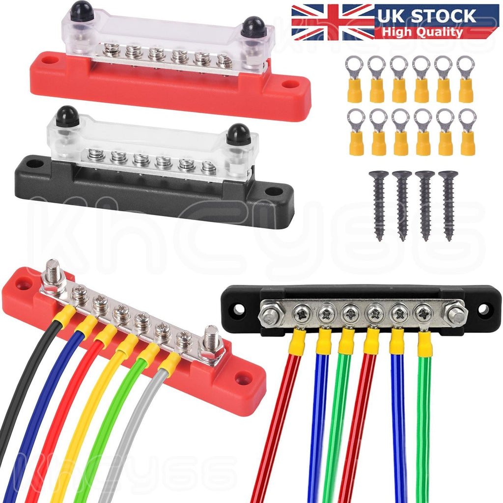 2Pcs 12V 150A Busbar 6 Way Red+Black Bus Bar Power Distribution Terminal Block