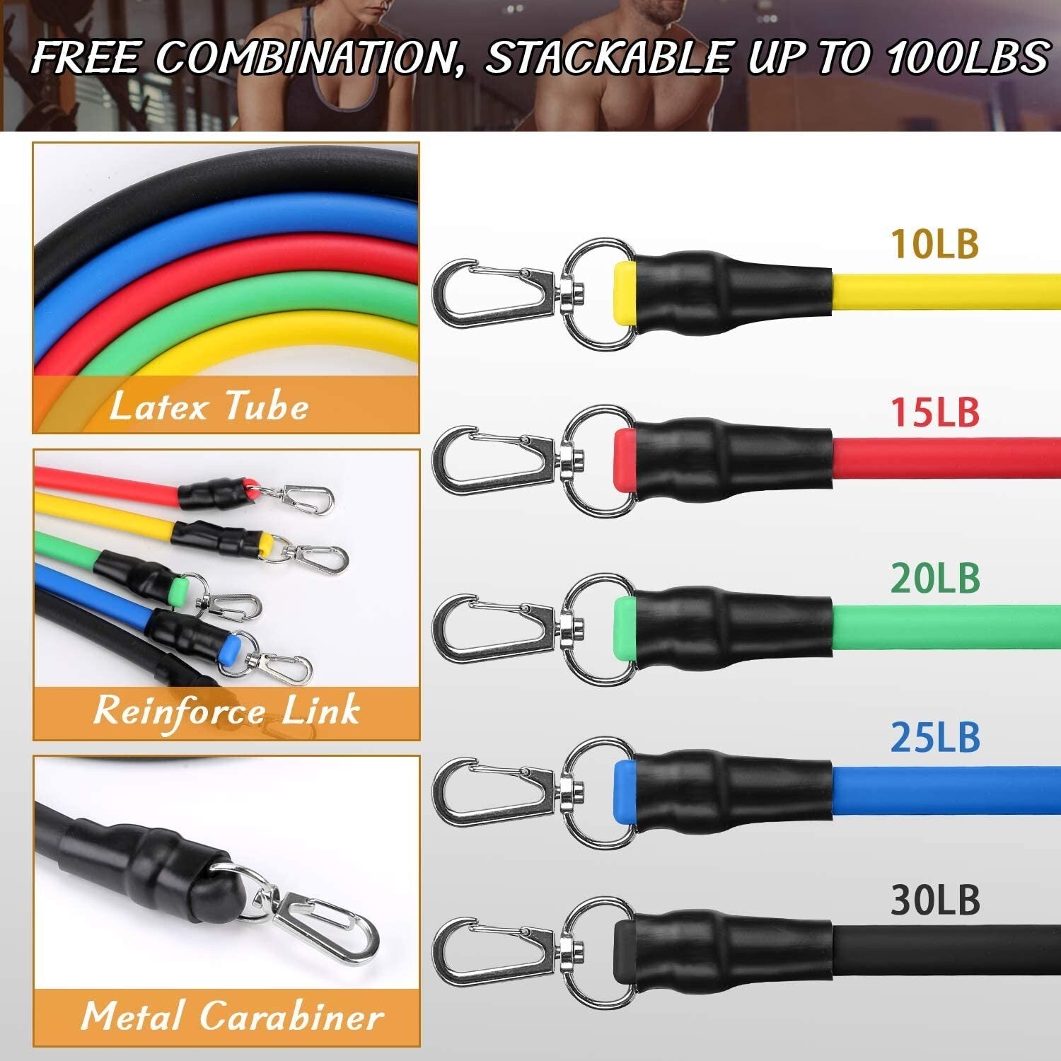 Resistance Bands 11PCS Set Workout Exercise Fitness Yoga Home Training Tubes