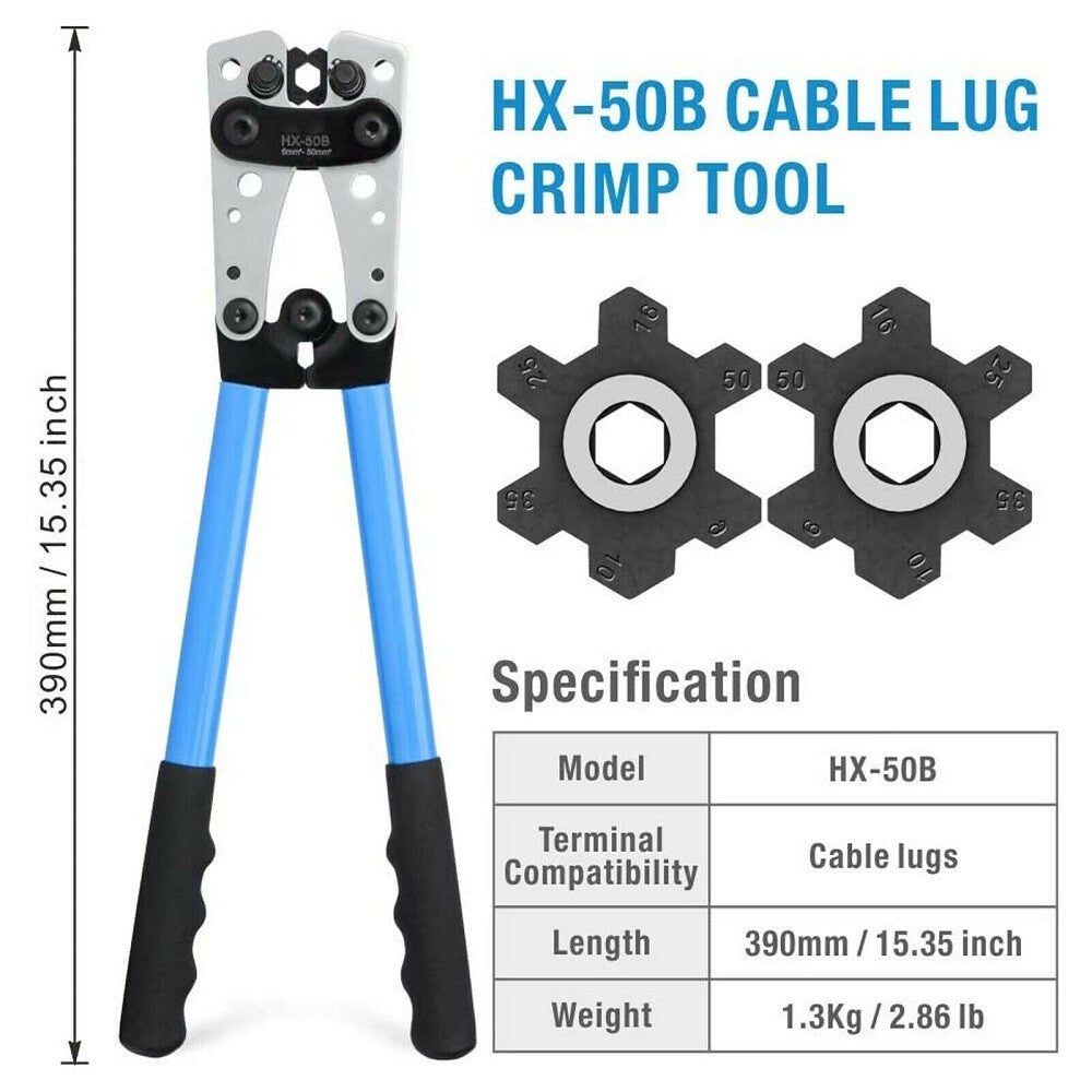 Heavy Duty Battery Cable Crimping Tool Wire Lugs Crimper Terminal Copper Lug Kit