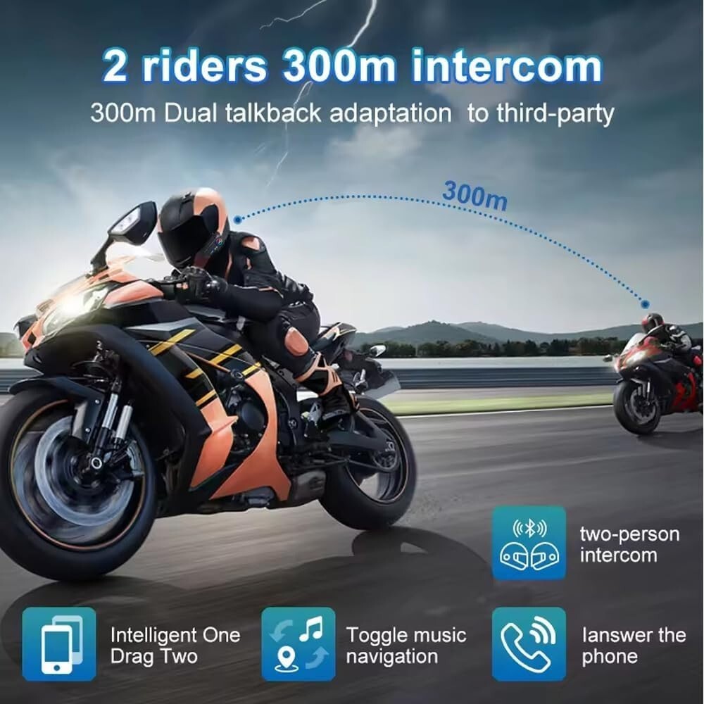 2Pcs Wireless Bluetooth HiFi Motorbike Call Headphone Motorcycle Helmet Headset