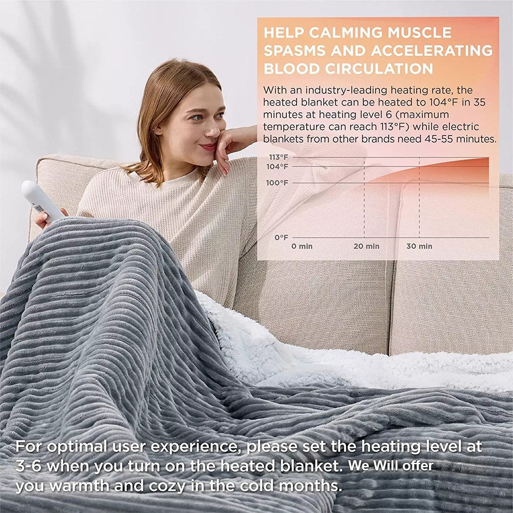Electric Blanket Heated Throw Over Luxurious Fleece Washable Digital Controller