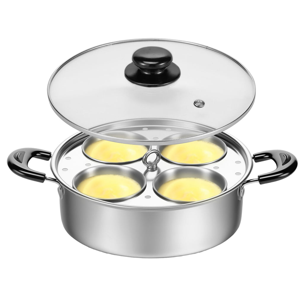 Egg Poacher Stainless Steel Poached Egg Maker Pot Egg Poaching Pan with 4 UK