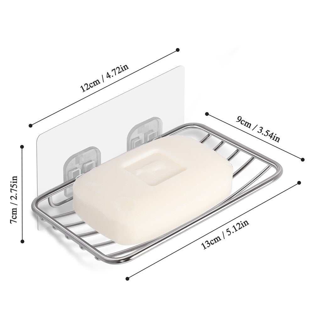 Stainless Steel Soap Dish Holder Shower Soap Case Tray Strong Sticky Bathroom