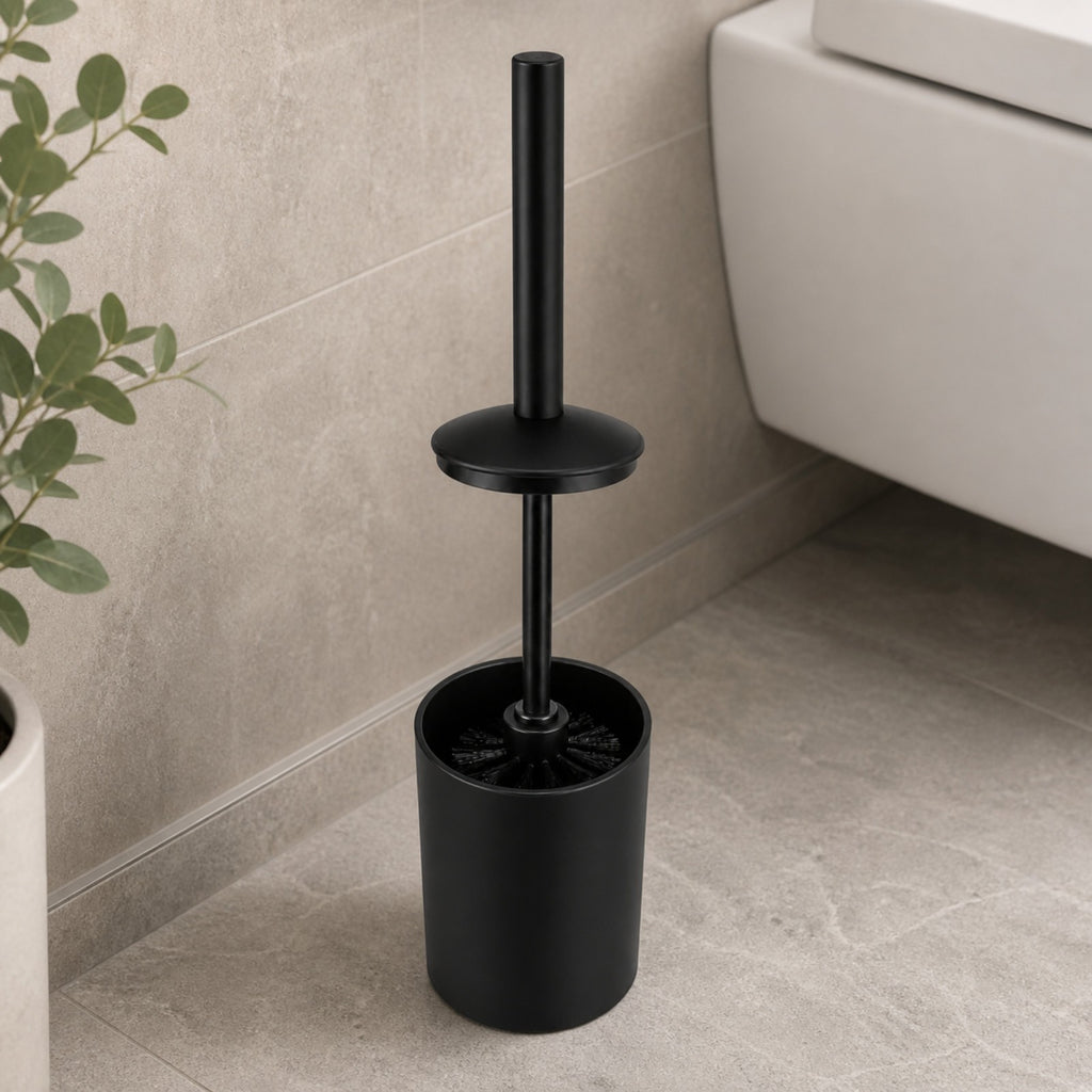 Matte Black Toilet Brush with Holder Bathroom Bowl Cleaning Set Modern Design