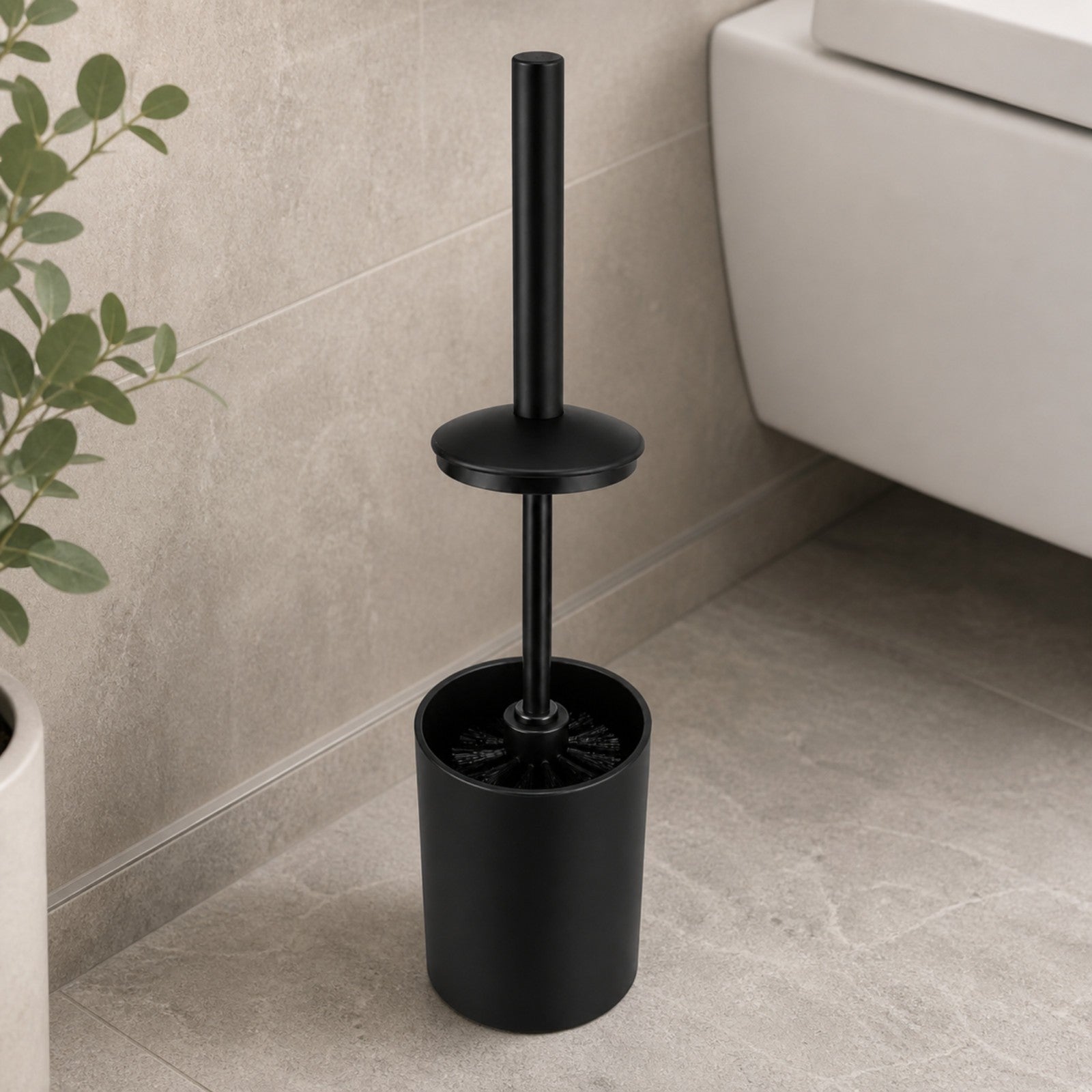 Matte Black Toilet Brush with Holder Bathroom Bowl Cleaning Set Modern Design