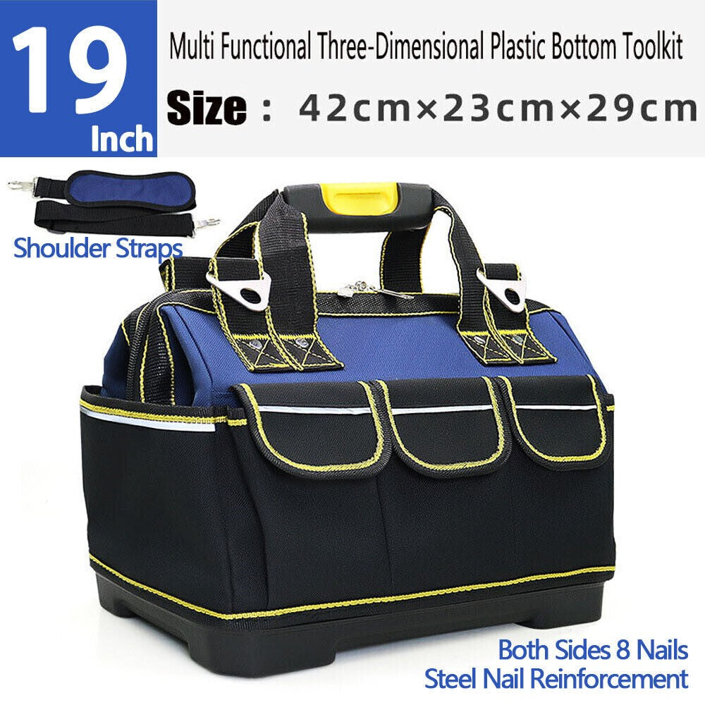 19in Heavy Duty Multifunctional Tool Bag Storage Case With Shoulder Strap