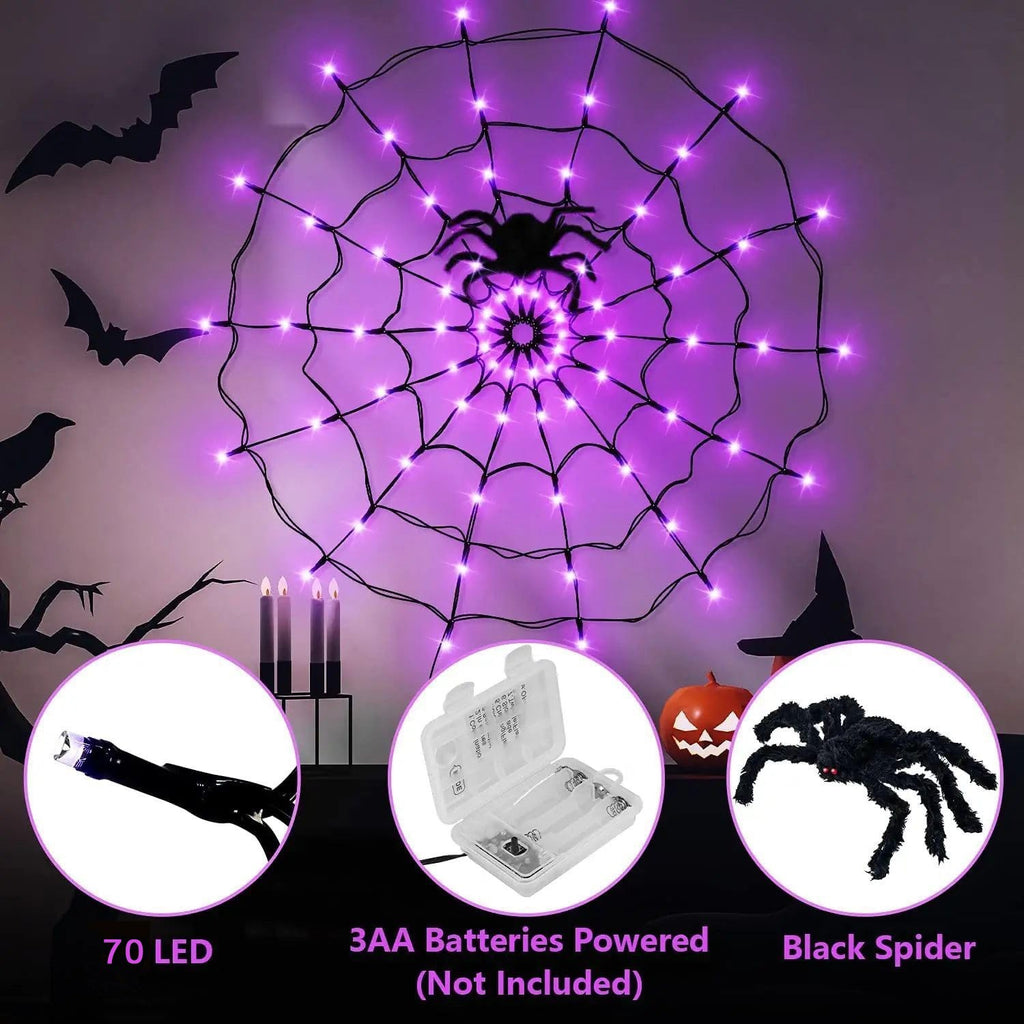 Halloween Luminous Spider Web LED Lights Hairy Black Spider Garden Hanging Decor