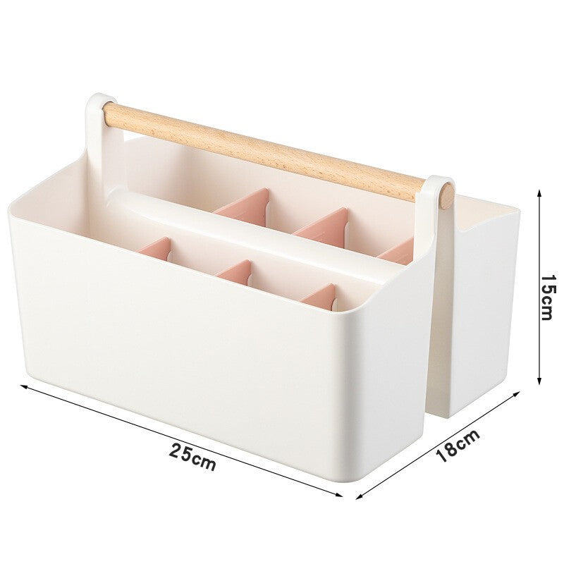 Stationery Pen Compartment Storage Box Wooden Handle Remote Control Storage Box