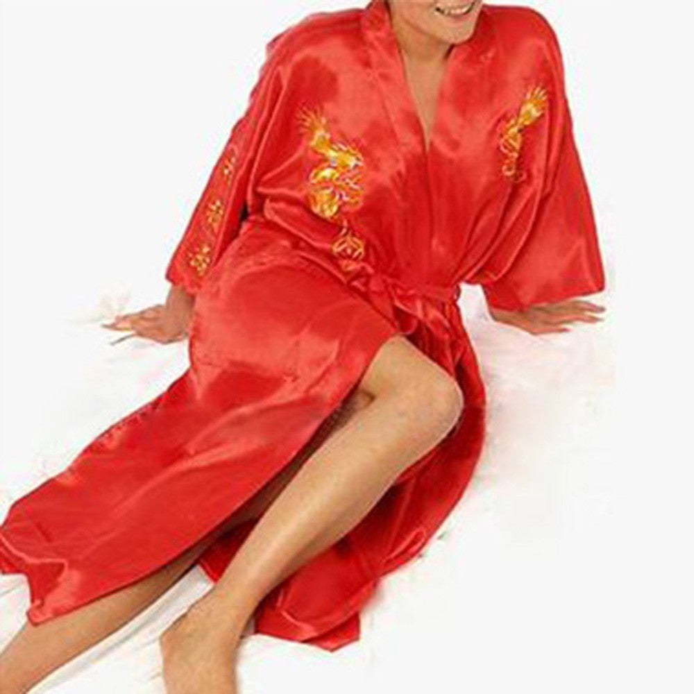 Chinese Dragon Satin Bathrobe Men's Kimono Pajamas for Stylish Comfort