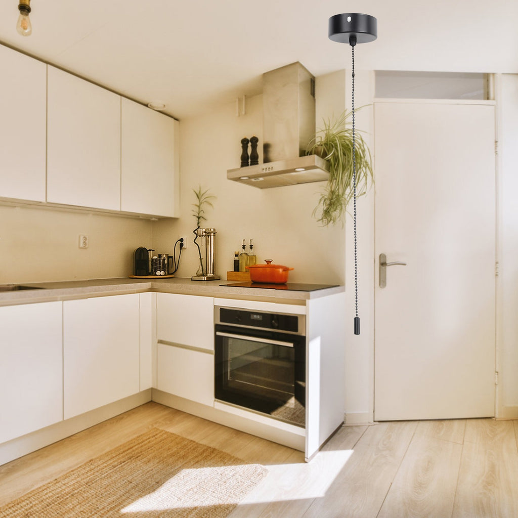 Modern Bathroom Pull Cord Light Switch with 150cm Chain and Chrome Design