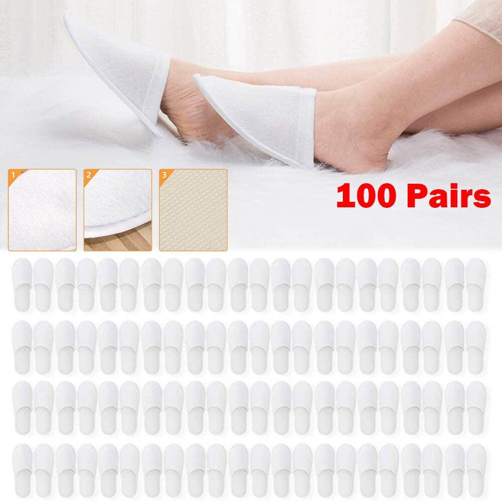100 Pairs Spa Hotel Guest Slippers Close Toe Towelling Disposable Terry