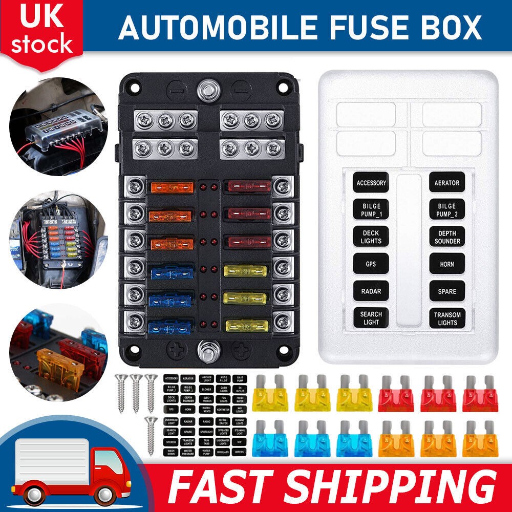 12-way chip fuse box bracket distribution board car marine fuse set 12V24V UK