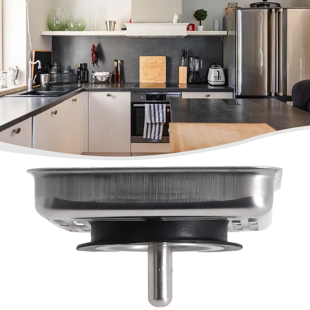 Square Stainless-Steel Kitchen Sink Strainer Drainer Post Stopper Waste-Plug