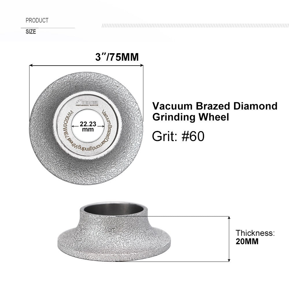 1pc Vacuum Brazed Diamond Grinding Wheel for Demi-bullnose Edge Profile 75mm
