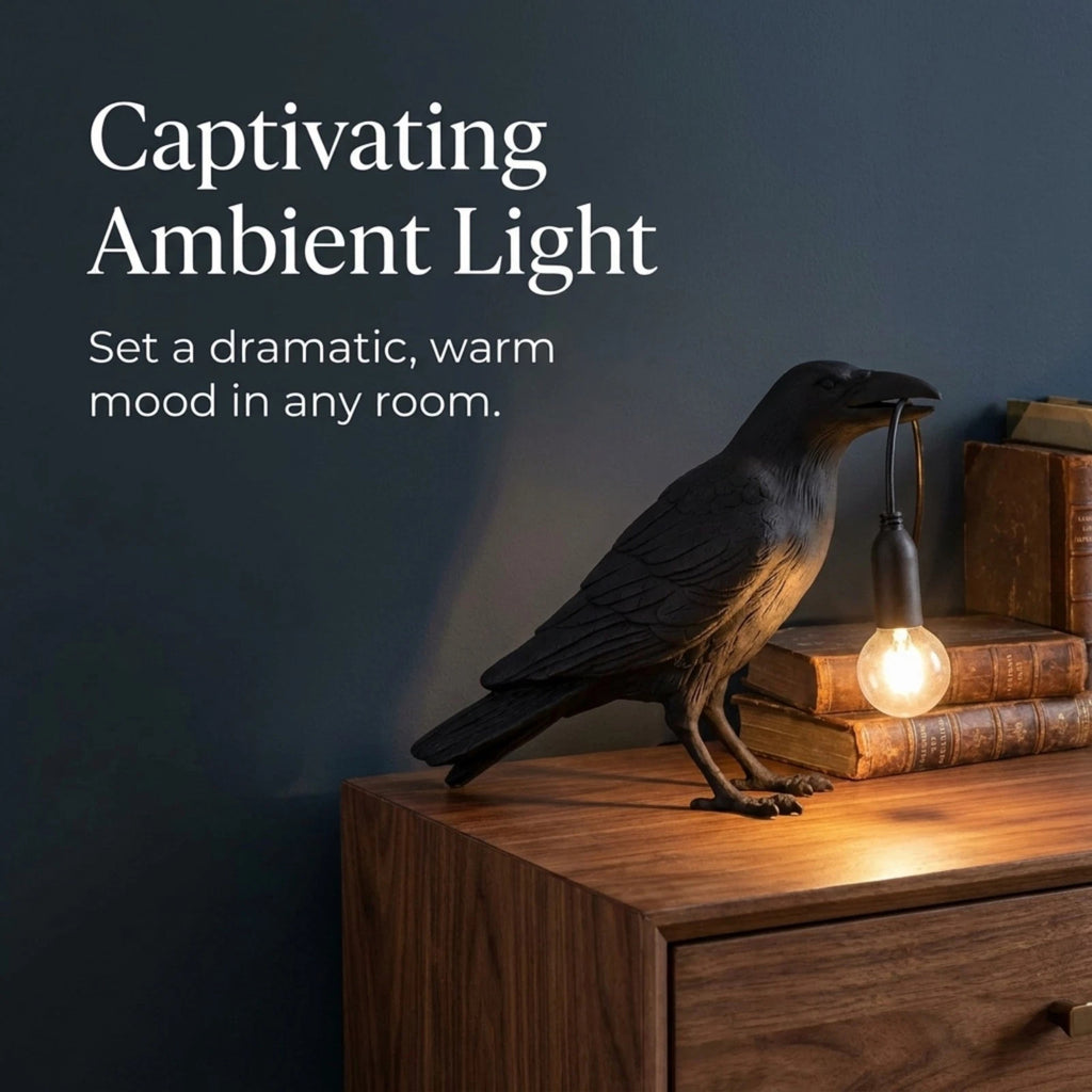 2pcs Raven Crow desk Lamp Resin Bird Light Gothic Bedside Lamp Home Decor LED
