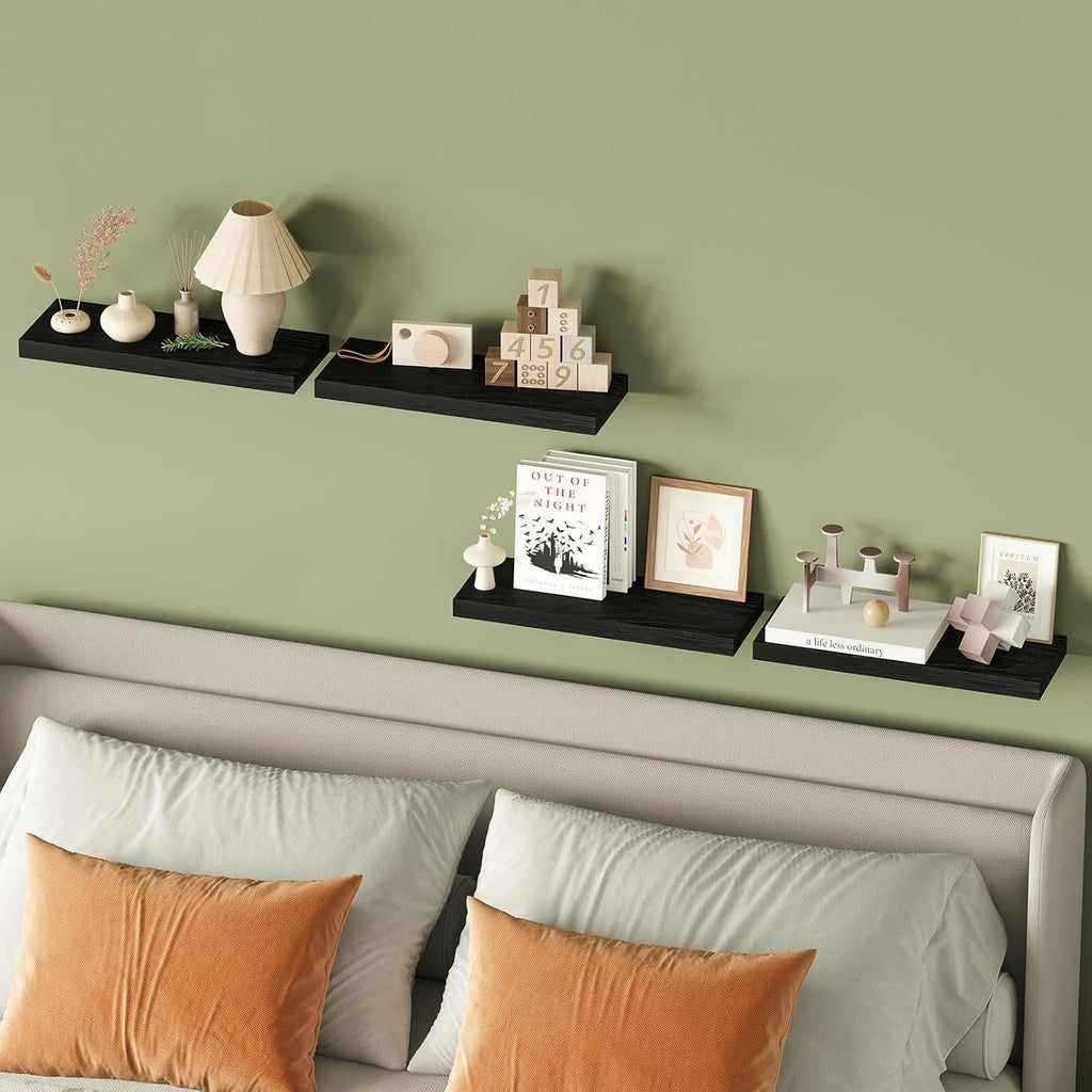 Set of 4 Floating Shelves Wall Mounted Bookcase & Photo Display shelves