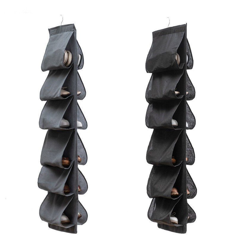 6 Large Pockets Hanging Shoe Organizer Fabric Dual Sided Shoe Holder Rack