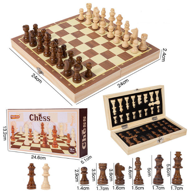 Chess Wooden Set Folding Chessboard Magnetic Pieces Wood Board UK New