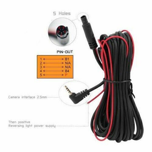 33ft/10m 5 Pin Car DVR Backup Rear View Camera Extension Cable Lead Cord