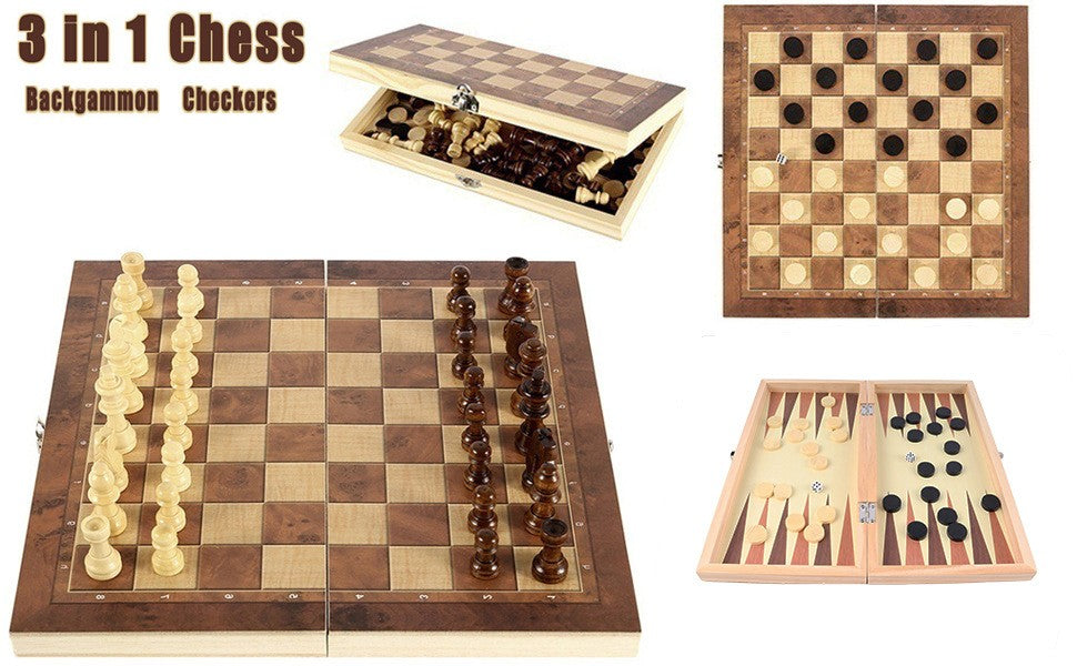 39CM Large Chess Wooden Set Folding Chessboard Board Chess 3 in 1 Chess Board
