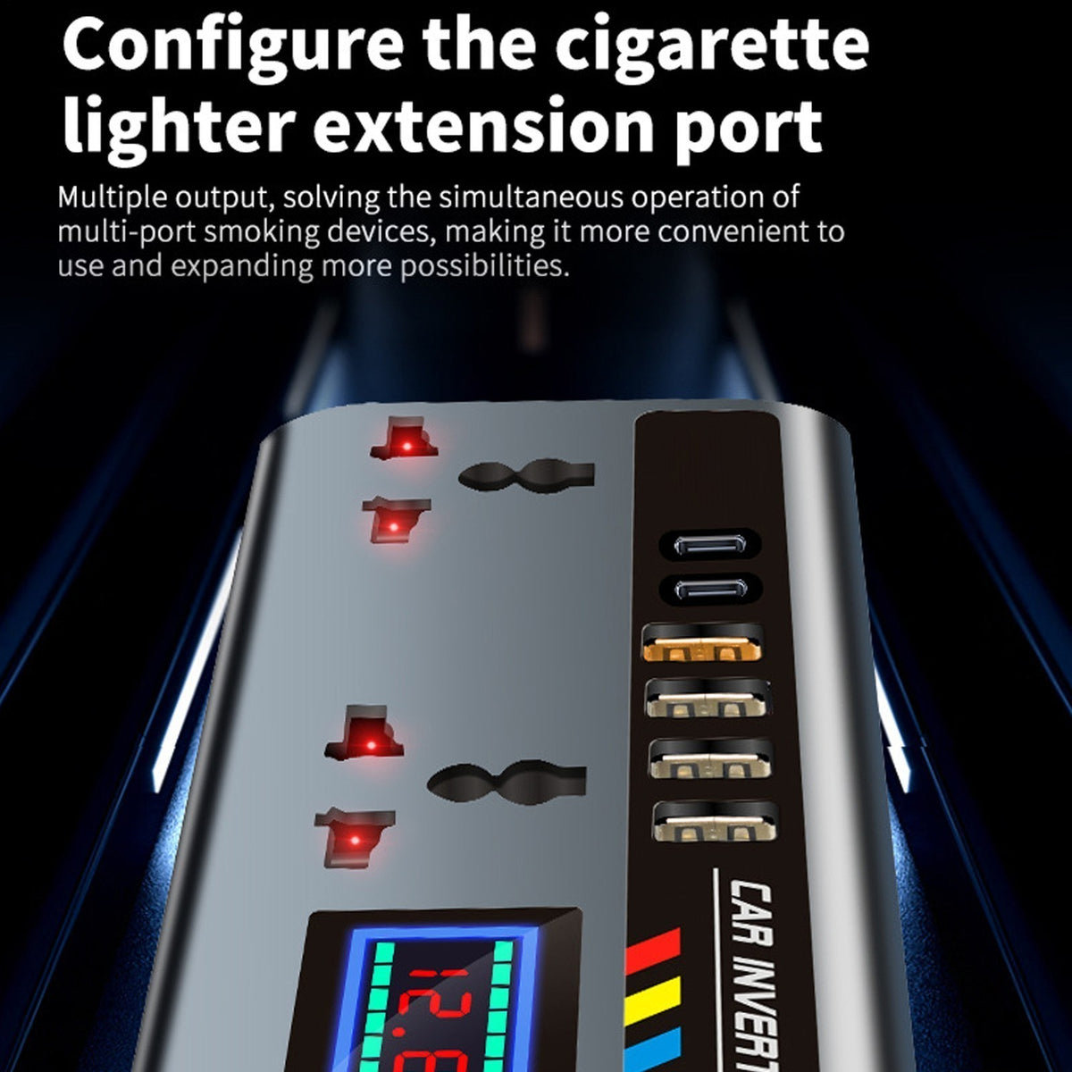 200W Car Power Inverter 12V/24V to 220V Car Converter 4 USB 2TYPE-C and 2 Socket